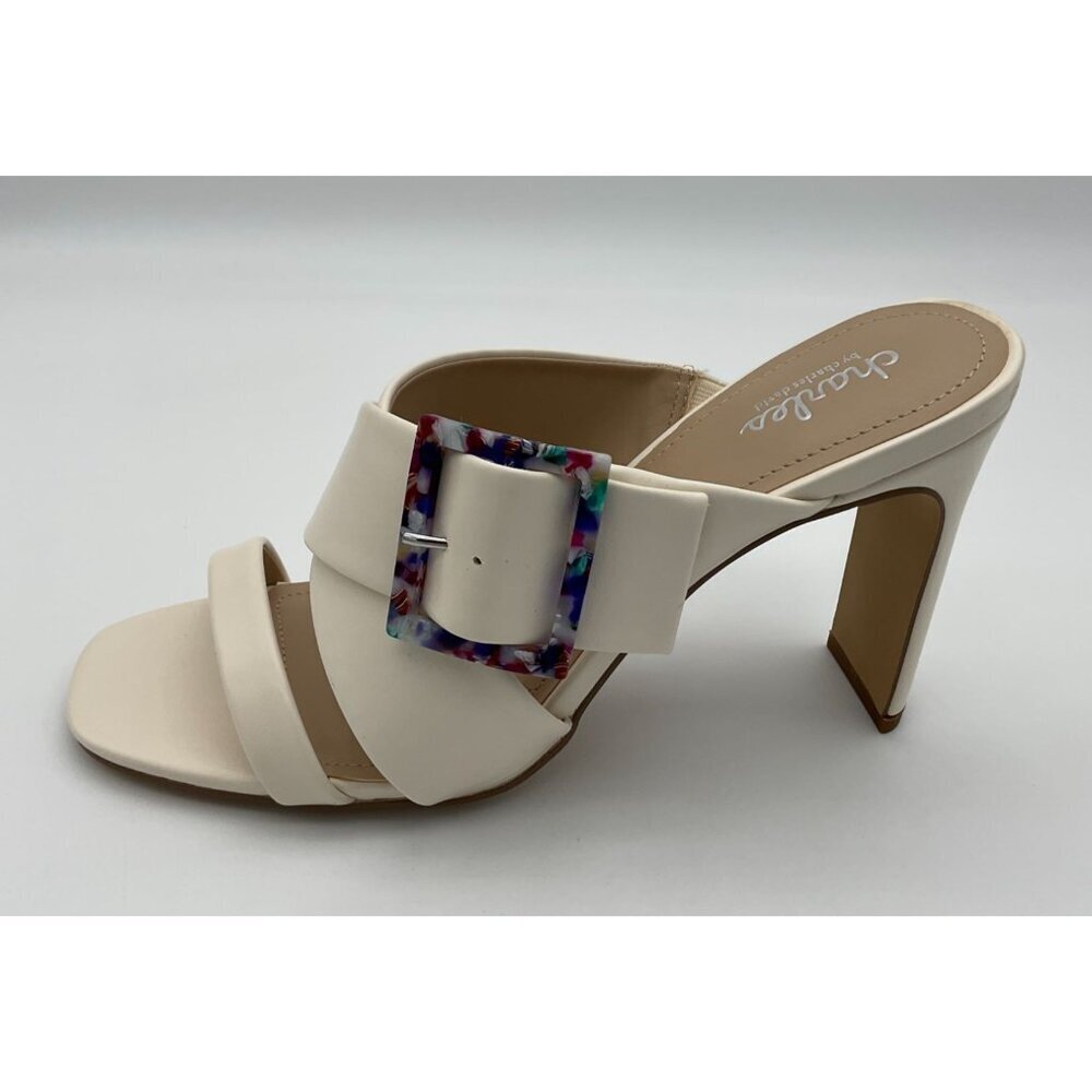 Charles David Gleam Slide Off White Heeled Sandal Colorful Buckle 9.5M NWT - Picture 3 of 11